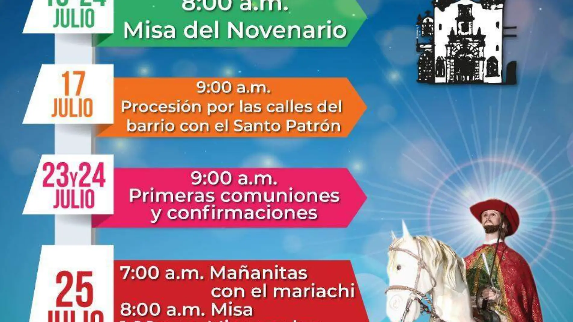 Previamente el 17 de julio se dio una procesión por las calles del Barrio de Santiago